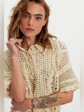 We The Free Dahlia Crochet Polo~ Tea
